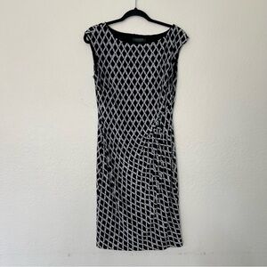 Lauren Ralph Lauren Women’s Size 10 Black White Geometric Sheath Dress Side Ruch